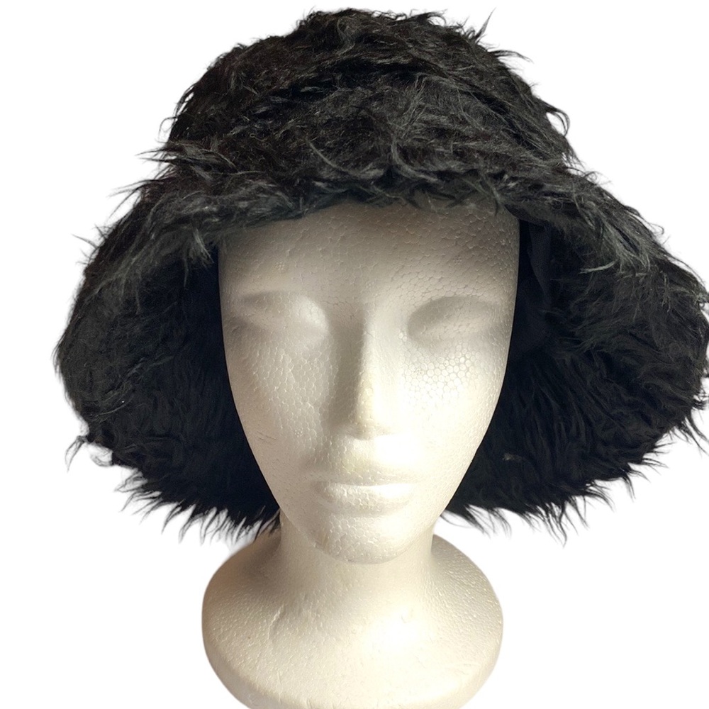Shaggy Fuzzy Faux Fur Warm Winter Black Bucket Hat Chic Luxury Fashion